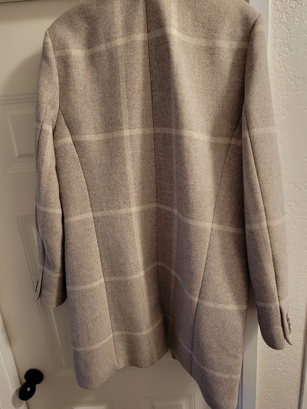 Express Taupe Plaid Wool-Blend Trench Coat - Picture 4 of 4